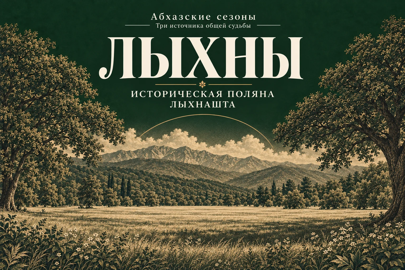 Лыхны — Историческая поляна Лыхнашта. Горизонтальная обложка с открытой поляной